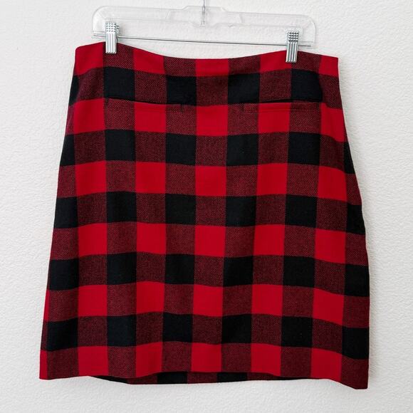 [Talbots] Red Black Buffalo Plaid Wool Blend Pencil Mini Skirt Holiday Fall 12 - Picture 1 of 10